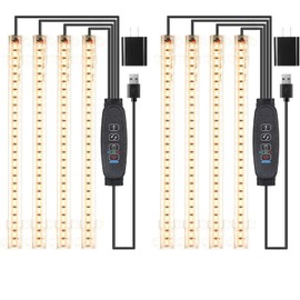 RWNTAO 8.6 Inches LED Plant Growing Light Strips, Full Spectrum 3000K Grow Light for Indoor Plants with 3/9/12H Timer, 10 Dimmable Levels for Seedling Succulent and Plant Shelf (4 Head×2pcs)