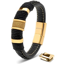 SERASAR Mens Bracelets 20cm Gold Gift-Box Genuine-Leather Cowhide Braided Adjust-Able Magnetic-Clasp Multi-Layer Wrap Jewellery-Box Rope Man Mans Male Mens Bracelets Band Jewelry Accessories