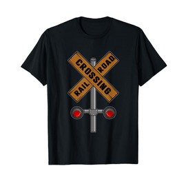 Funny Train Railroad Crossing With Lights Road Sign T-Shirt