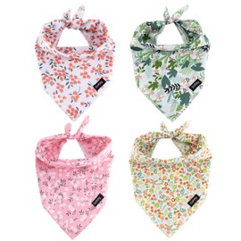 Gofshy Summer Spring Dog Bandanas-4PCS Pink Green Orange Floral Printing Dog Scarf Bib Kerchief Breed for Girl Dogs Large Medium Pets Gift