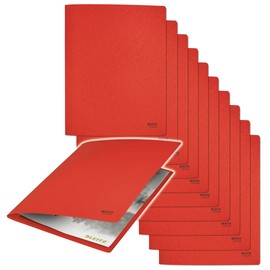 Leitz Recycle 39040025 A4 File Folder, Pack of 10, Holds 250 Sheets, Sturdy Metal Hangers for Storing Documents, 100% Recycled Cardboard, Environmentally Friendly, Recycle Series, Red