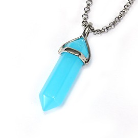 BRCbeads Gemstone Necklace, Aqua Dyed Jade Pendant Crystal Hexagonal Healping Point Reki Chakra Unisex Stainless Steel Chain 20''