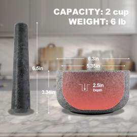 Koville African Natural Granite Mortar and Pestle Set, 2 Cups Stone Grinder Bowl for Guacamole, Salsa, Pill Crusher, Spice, Herb, Garlic, Nut, Heavy Duty Grinder for Kitchen(Angola Silver Black)