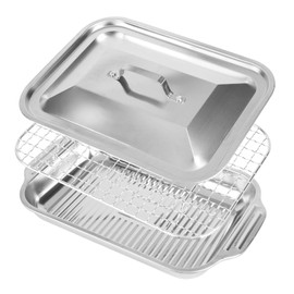 Baking Sheet with Cooling Rack & Lid Set, Stainless Steel Baking Pans Set, Non Toxic Sheet Pan, Roasting Pan with Lid, Warp Resistant Oven Tray, Heavy Duty Cooking Rack, Rustproof Cookie Tray