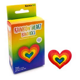 GAMAGO Rainbow Heart Bandages for Kids & Kidults - Set of 18 Individually Wrapped Self Adhesive Bandages - Sterile, Latex-Free & Easily Removable - Funny Gift & First Aid Addition