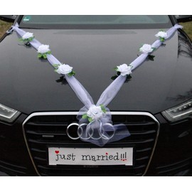 Autoschmuck Organza M garland with roses for bride and groom / wedding car decoration