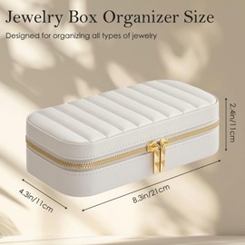 Elegant White Travel Jewelry Case with Mirror – Portable Jewelry Organizer Box with Zipper, Removable Compartments for Rings, Earrings, Necklaces & Bracelets, PU Leather Jewelry Box for Women