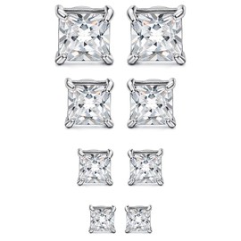 YADOCA 4 Pairs Magnetic Earrings for Men Women Stainless Steel No Piercing Square Cubic Zirconia Clip on Earrings Fake Earrings Magnet Earrings for Men 4-7mm