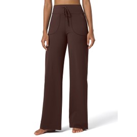 Willit Women's Wide Leg Pants Yoga Pants with Pockets High Waist Stretch Casual Lounge Comfy Pants 29" Brown L