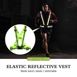 2 Pack Reflective Safety Vests for Cycling Motorcycle, 360° High Vis Reflective Strap, Lightweight, Elastic and Adjustable Reflect Vest for Outdoor Walking, Jogging, Running - Green