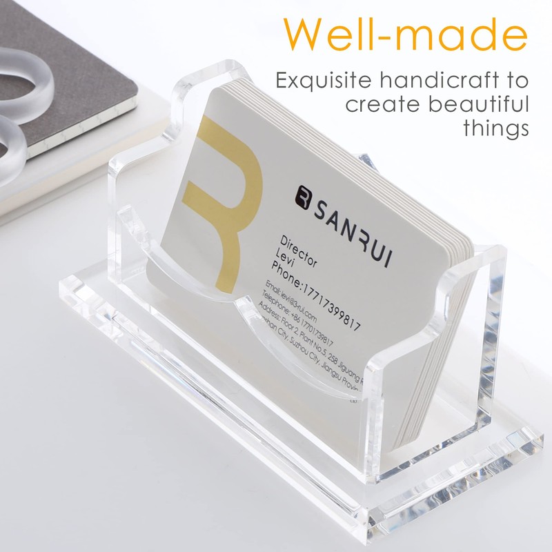 SANRUI Clear Horizontal Business Card Holder Stand for Desk, Acrylic
