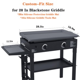 Alliggic Full Wrap-Around 28" Silicone Griddle Cover for Blackstone, Include 16" Silicone Spatula Mat，Premium Heavy Duty Food Grade Reusable Grill Mat, Blackstone Protective Cover Kit Grey