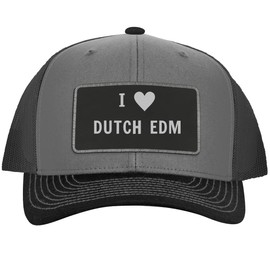 I Heart Love Dutch EDM - Leather Black Patch Engraved Trucker Hat, Black-White, One Size
