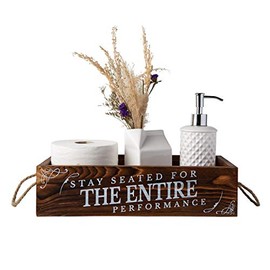 Farmhouse Bathroom Decor Box - Double Sided Print w/ Funny Sayings - Decorative Toilet Paper Holder Storage in Distressed Brown - Rustic Bath Storage