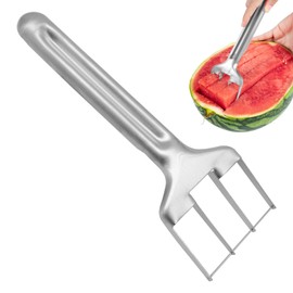 Stainless Steel Watermelon Cutter with 3 Blades, 21.5×7.4cm Fruit Slicer with Wide Handle, Ergonomic Melon Cutter for Kitchen, Picnics, Camping and Family Gatherings