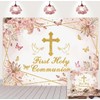 First Holy Communion Backdrop Boho Floral God Bless Baptism Backdrop