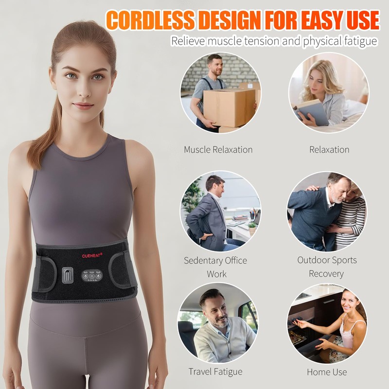CUEHEAT Heated Waist Belt, Cordless Heating Pad for Low Back,