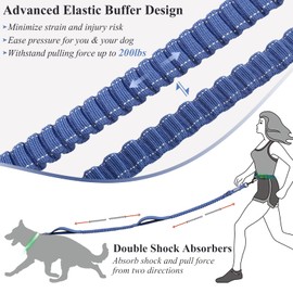 VIVAGLORY Hands Free Dog Leash with Dual Advanced Anti-Shock Bungees and Padded Handles, Reflective Waist Running Leash with Adjustable Belt for Training Jogging Medium Large Dogs, Navy Blue/Black