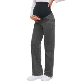 fitglam Women's Maternity Jeans Straight Leg Relaxed Fit Over Belly Pregnancy Denim Work Pants Maternity Clothes with Pockets