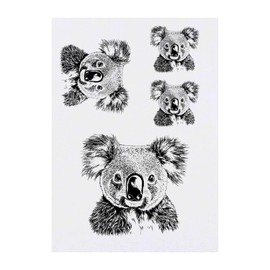 4 x 'Koala Portrait' Temporary Tattoos - Water Resistant, Skin-Safe, Non-Toxic Transfers, Mixed Sizes (TO00081532)