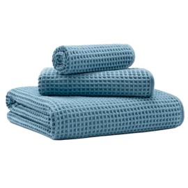 MICROFI New Microfiber Waffle Bath Towels, 3 Pieces, Oversized, Soft, Absorbent, Fast Drying, Lint Free, Includes Bath, Face and Hand Towels