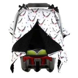Dear Baby Gear Carseat Canopy, Antlers Floral on White, Black Minky