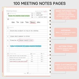 EMSHOI Meeting Notebook for Work Organization - Work Planner Notebook With Action Items, Agendas Business Projects Meeting Notes, Office Supplies for Men & Women - 100 Pages, B5 (7.8"x10.2") Pink