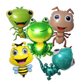 Insect Animal Theme Balloons 5PCS Frog Bee Ant Gecko Mantis Foil Balloons for Boys Girls Baby Shower Summer Picnic Garden Insect Animals Theme Party Decorations