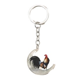 Acrylic Colorful Rooster Chicken Keychains Animals KeyRing Car Purse Bags Pets Lover Farm Thanksgiving Gifts, Chiken 01, adjustable