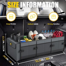 MIKKUPPA Car Trunk Organizer with Cooler - 100L Large Car Organizer, 1680D Oxford Collapsible Suv Trunk Storage with 2 Adjustable Straps for Auto, Truck, Suv (Gray)
