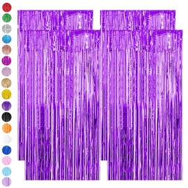 Purple Tinsel Curtain Party Backdrop,4pcs 3.2ft x 6.5ft Foil Curtain Decorations,Purple Foil Fringe Streamers Metallic Tinsel Door Hanging Foil Flow Silk Streamers for Birthday Wedding Holiday Party