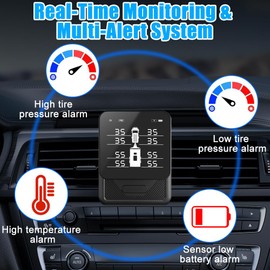 B-Qtech Tire Pressure Monitoring System TPMS w/8 Sensors Real Time Monitor Pressure/Temperature Alert Smart Monitoring for Car/Truck/RV/Trailer/Camper(0-108 PSI)