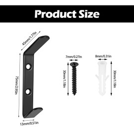 BATENGKEJI 5 Pcs Black Coat Hooks for Wall Hooks for Hanging Coats, Heavy Duty Stainless Steel Clothes Hanger Hook for Bathroom Door Closet Towel Purse Robe Hat Bag Hook