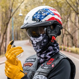 Half Helmets Motorcycle VHF04 Open Face Sun Visor Quick Release Buckle Adjustable DOT Approved Cycling Retro Cruiser Pilot Helmets for Unisex-Adults (Gloss USA Flag, XL)