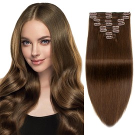 Moucyo Clip In Hair Extensions 7pcs/120g, 100% Remy Clip In Hair Extensions Real Human Hair 16 Inch, 16clips Seamless Clip In Hair Extensions for Women (16inch, Chocolate Brown)