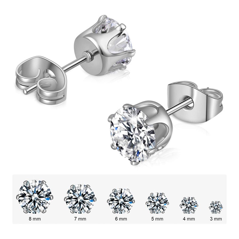 Stud Earrings Set,Clear Cubic Zirconia 316L Stainless Steel Earrings for