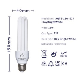 Aqua-Terra Lighting 15W Brightday White Replacement Bulb for The Fish Pod 48/64 and 120 Litre Aquarium - E27 Standard Screw Base - Ideal for Natural Daylight Lighting Effect
