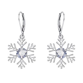 EVER FAITH Snowflake Dangle Earrings for Women, 925 Sterling Silver White CZ Snowflake Earrings Christmas Jewelry