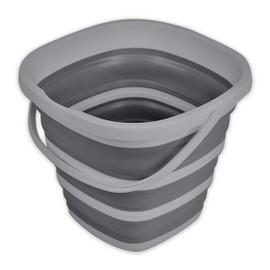 BROOKSTONE, Slim Collapsible Bucket for Mopping, 2.6 Gallons (10L), Home Mop Cleaning or Car Washing, Fishing, or Camping, with Smart Space Saving Design, Dark Gray, Square