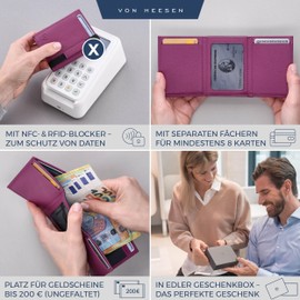 VON HEESEN Slim Wallet with RFID Protection - Mini Wallet Men & Women Small - Credit Card Holder - Purse Wallet, Pink, With XL coin pocket, With XL coin compartment