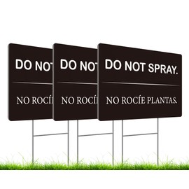 Set of 3 Do Not Spray and Do Not Trim Yard Black Sign with Metal Stake 12x8 Inches - No Podar Las Plantas sign for Outdoor or Indoor - Double Sided Bilingual Plant Sign or Plastic Garden Sign