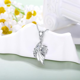 LONAGO Dragon Birthstone Necklace Wyvern Dragon Pendant Necklace Gift for Women (April - Created Diamond)