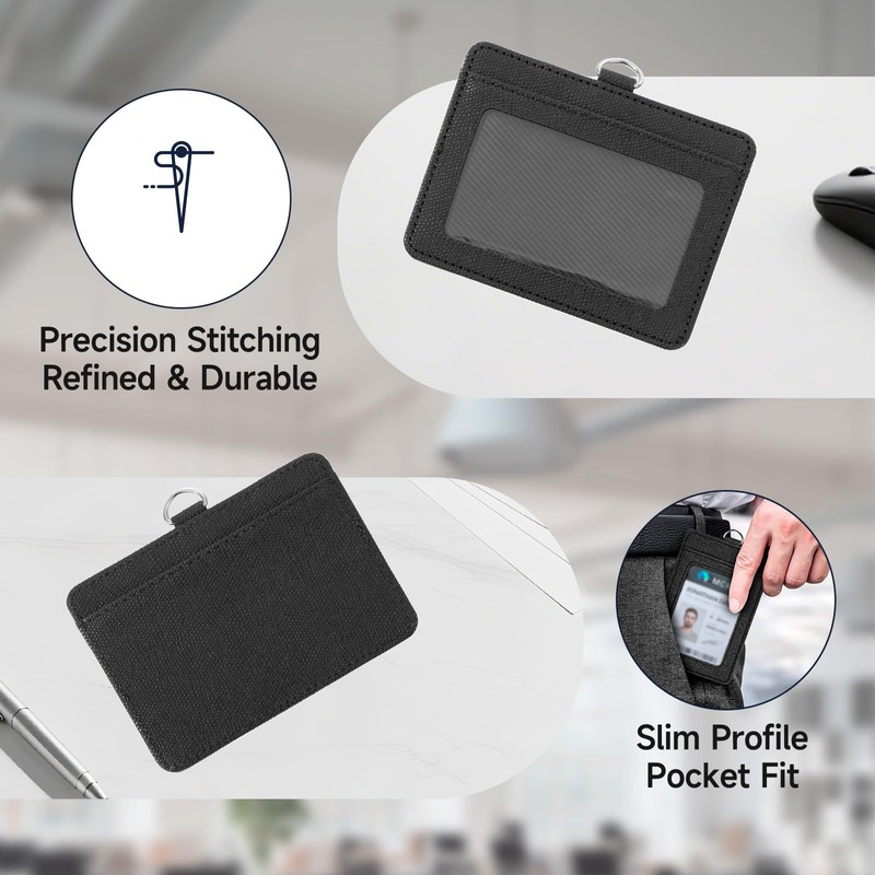PU Leather Retractable Badge Holder with Clear ID Window &