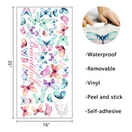 Mfault Girls Butterfly Be Your Own Kind of Beautiful Inspirational Quote Wall Decal Sticker, Watercolor Positive Saying Decorations Bedroom Living Room Art, Motivational Home Kitchen Blue Purple Decor