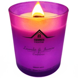 Exus & Co Hand Crafted, Pet Odor Eliminator, Strong Scent, 100% Natural Soy Wax, 12 Fragrances, +72 Hour Burn, Aromatherapy Candle, Wood Wick, Crackling Sound, Non-toxic (Lavender & Jasmin/Confidence)