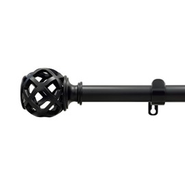 PowerSellerUSA Decorative Telescopic Metal Curtain Rod, 28" to 48" Contemporary Round PVC Finials, Ultra Durable Brackets 3/4" Diameter Window Drapery Rod, Black - Birdcage Finial