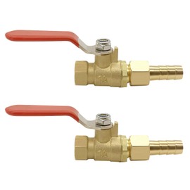 BesNPT 2 Pack Brass 1/4" NPT Female to 1/4" NPT Male Shut-Off Ball Valve with 3/8" Hose Barb Fittings for Water Fuel Air