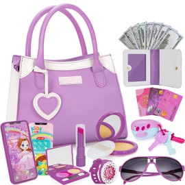 Officygnet Girls Toys for 3 4 5 6 7 8 Year Old - Pretend Princess Play Purse Toys for Little Girl, Toddler Purse with Accessories, Kids Toy Purse Birthday for Girls Ages 2-4 3-5 4-5 6-8 (Purple)