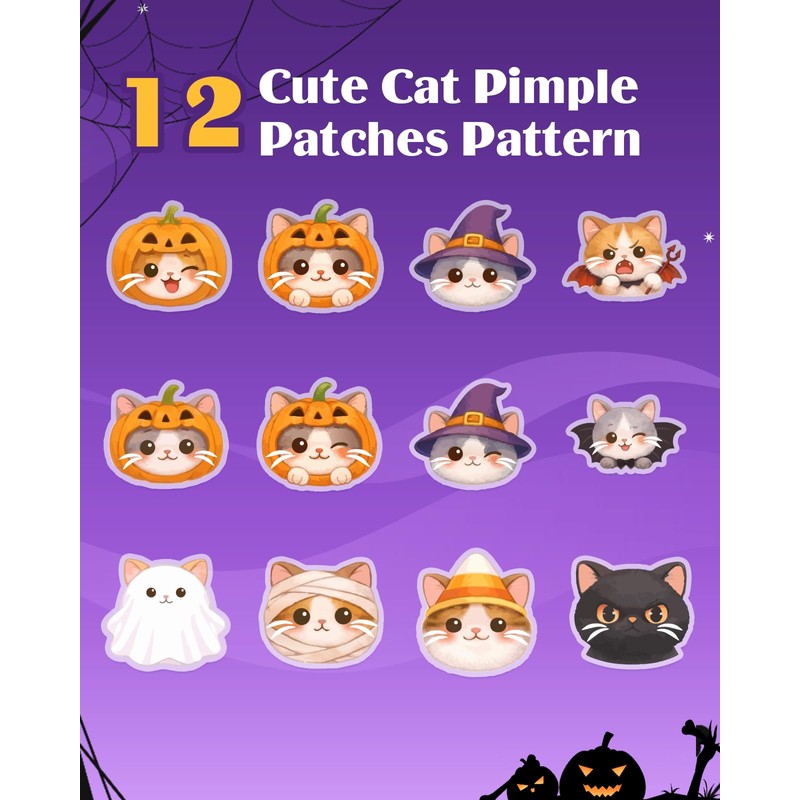 Halloween Cute Cat Acne Pimple Patches for Face, Hydrocolloid