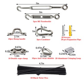 BRISBONN M5 304 Stainless Steel Turnbuckle Kit - 165FT（50M） Vinyl-Coated Wire Rope for Outdoor Lights Hanging, Garden Tension & DIY Projects